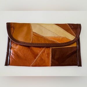 Vintage Lambskin Leather Patchwork Clutch Wallet Retro Hippie Y2K Boho Festival